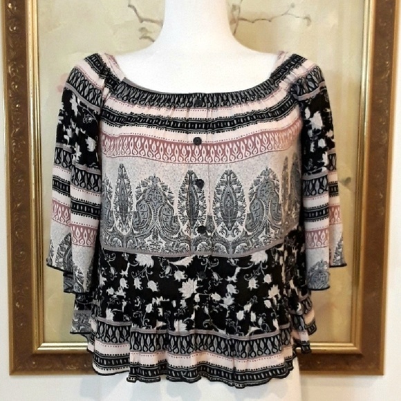 Charlotte Russe NWT Pink and Black Off the Shoulder Top 3/4 sleeves - Picture 1 of 3